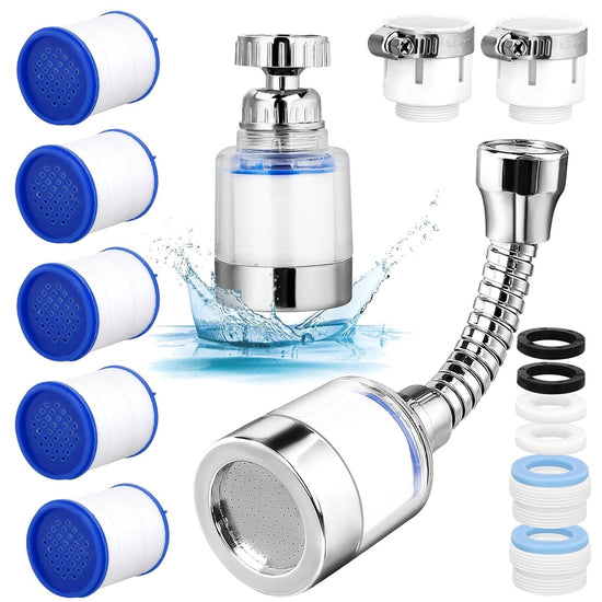 2-pack Water Filter Faucet, 360  Rotatable, Limescale Filter For Drinking Water, Suitable For Kitchen And Bathroom, With 5 Filter Elements And 2 Sets Of Universal Connectors
